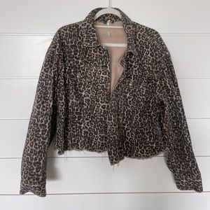 Free People Cheetah Cropped Jean Jacket